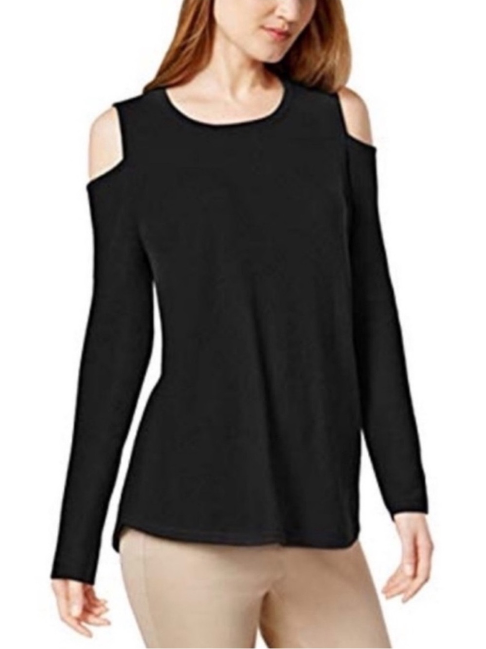 Charter Club Black Long Sleeve Cold Shoulder Cashmere Sweater Size Small